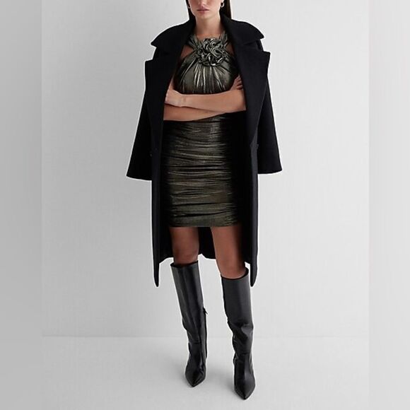 EXPRESS Metallic Rosette Halter Ruched Mini Sheath Dress y3k - Picture 11 of 16